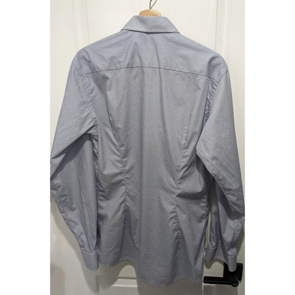 Eton | Slim Fit Micro Print Poplin Shirt in Navy & White - Picture 8 of 12